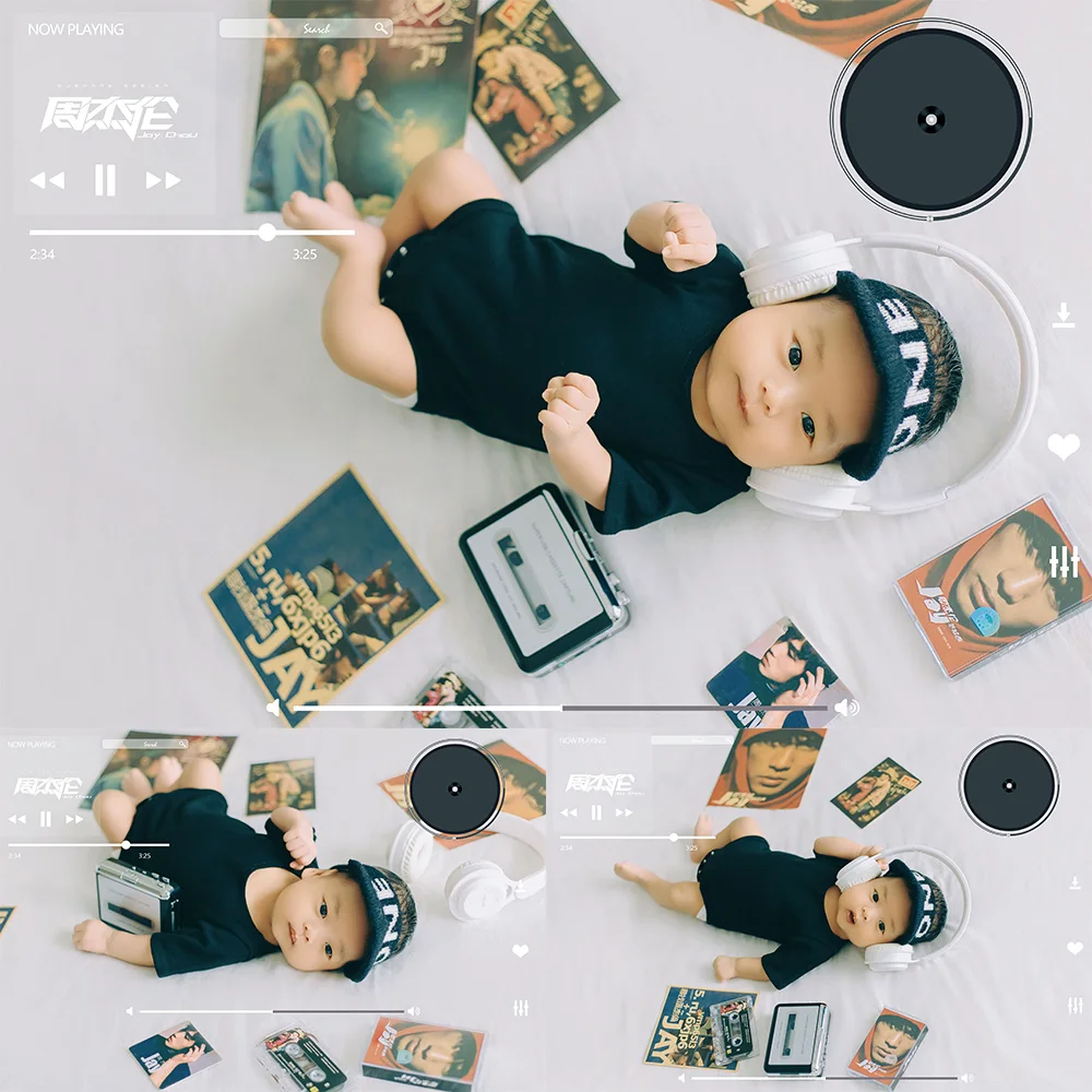 Infants Photography Props Clothes Solid Color Baby Bodysuit Hat Set Poster Tape Studio Music Theme Shooting Props Jay Chou Fans