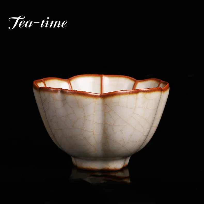 

Retro Ru Kiln Ceramic Peony Teacup Coffee Cup Handmade Bean Yellow Tea Bowl Chinese Tea Set Master Teacup Can Raising Drinkware