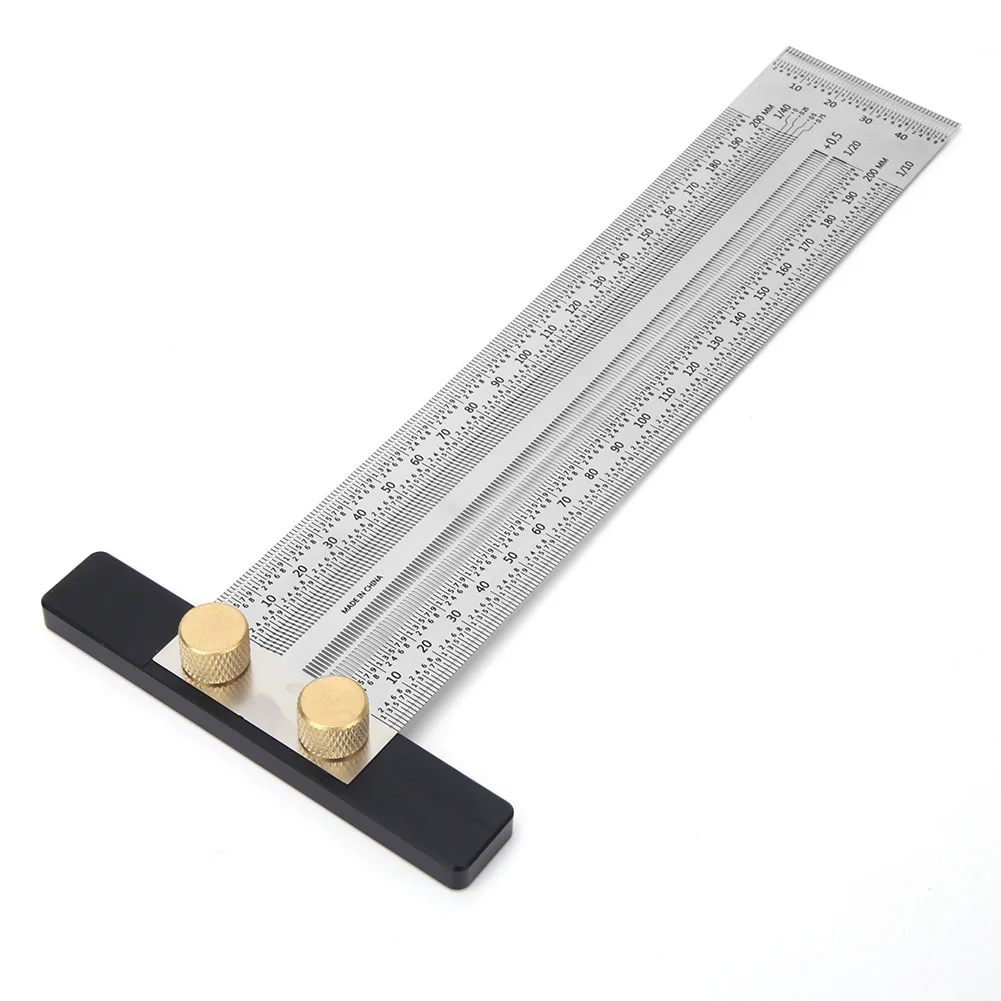 Stainless Steel T Type Hole Ruler Scribing Gauge Woodworking Marking Tool with Automatic Pencil Scriber Ruler Scribing Gauge