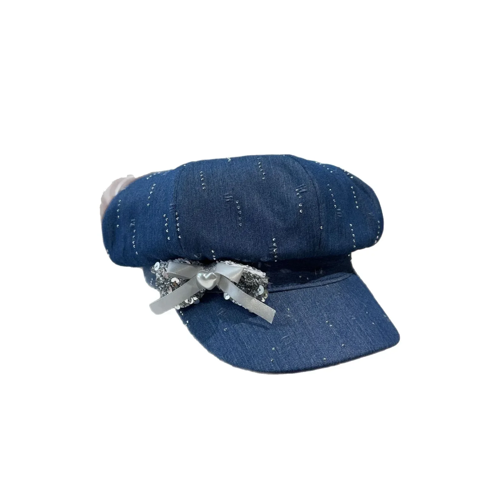 Sombrero octogonal con nudo de mariposa resistente adornado con diamantes de imitación de lujo para mujer, boina vaquera Vintage única para primavera y verano