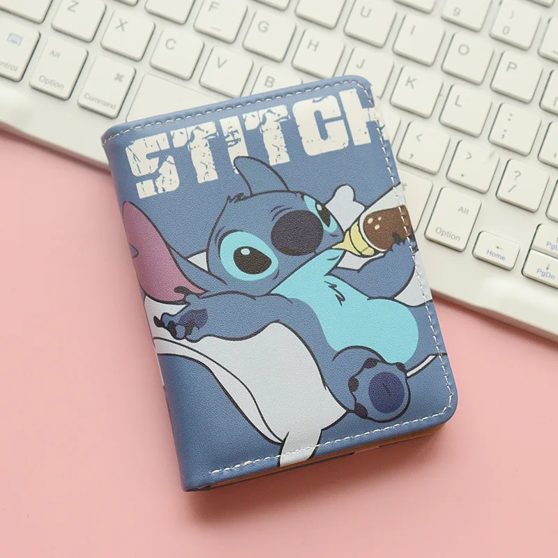 Disney Stitch-cartera plegable de gran capacidad para mujer, monedero de puntada con ranura para múltiples tarjetas, tarjetero plegable fino