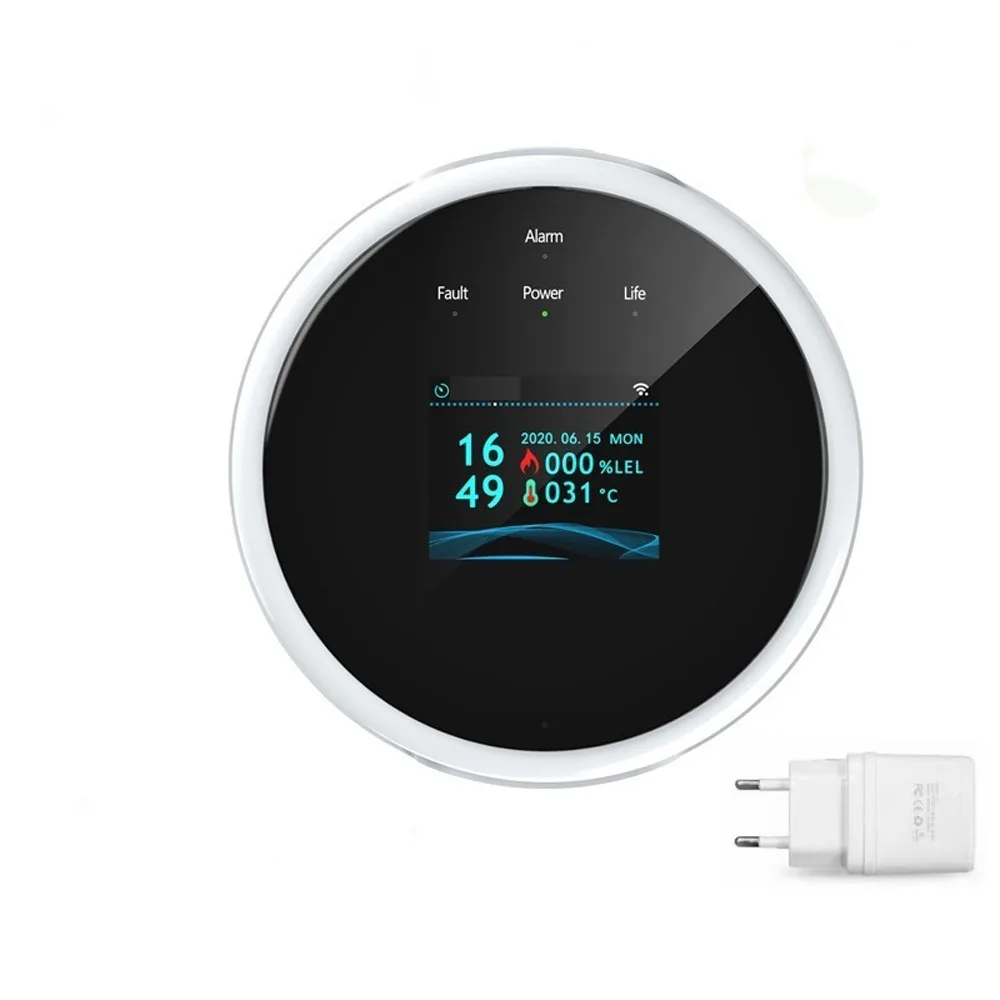 

Интеллектуальный Wi-Fi детектор утечки природного газа, высокочувствительный цифровой светодиодный детектор горючего газа, дисплей температуры