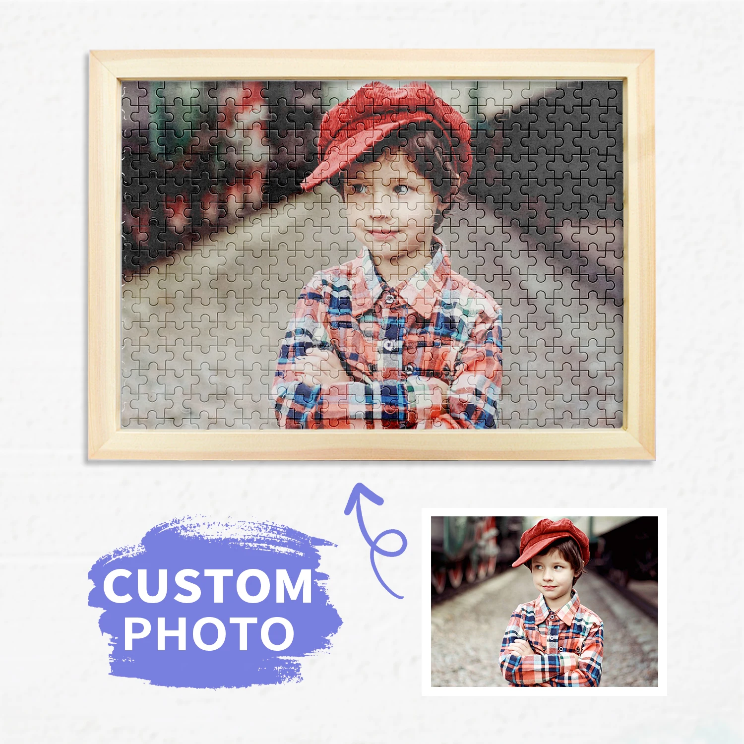 صورة مخصصة مع إطار أو ألغاز فقط، ألغاز شخصية على شكل قلب، بانوراما صورة للزوجين، هدية للعطلات، قطعة واحدة