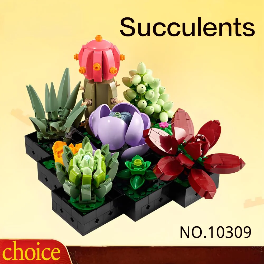 HOT TOYS 771PCS Botanical Collection Succulents Compatible 10309 Plant Decor Bonsai Building Block Set Gifts Kids Adults Girls