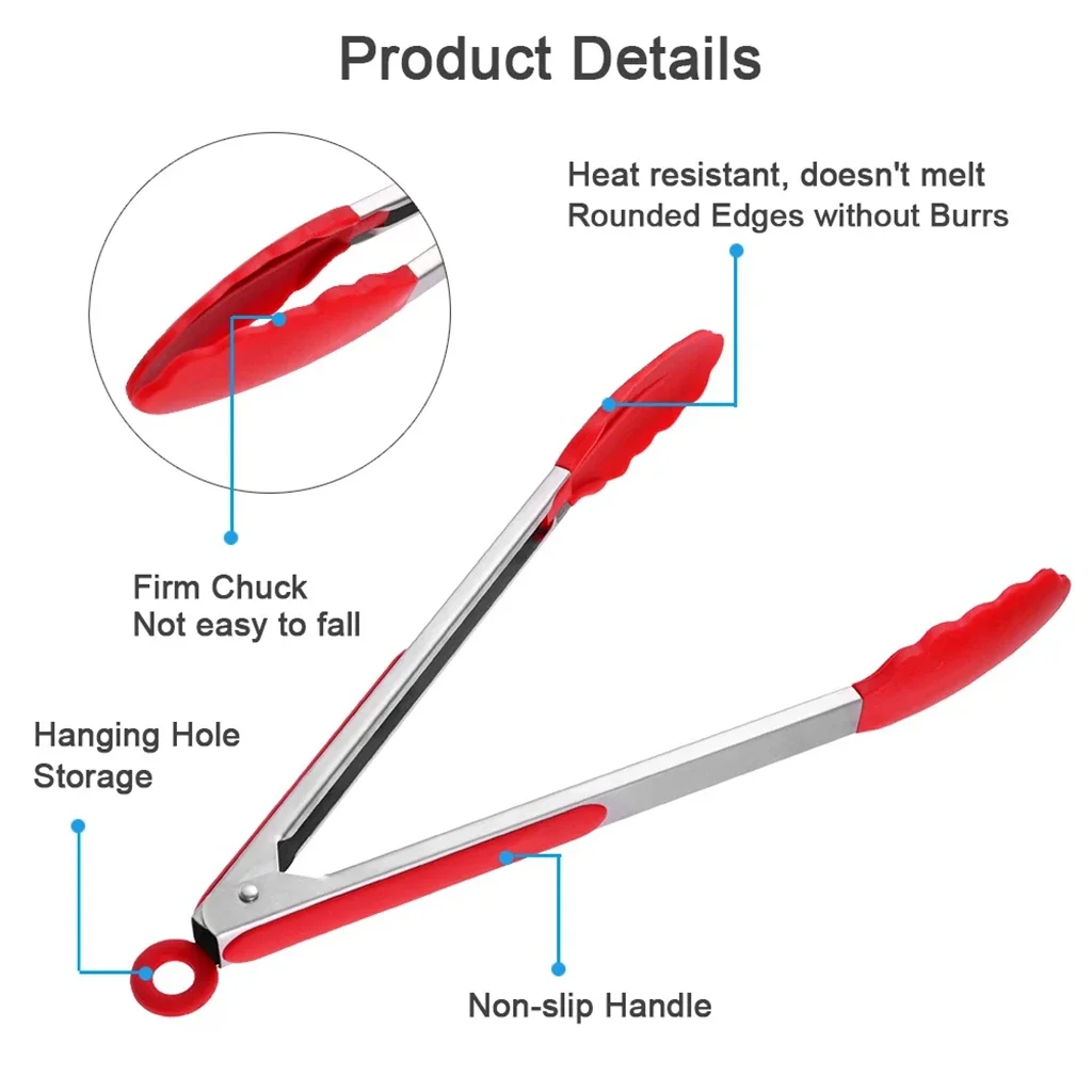 7/9/12inch Silicone Kitchen BBQ Tongs Stainless Steel Locking Cooking Tongs with Silicone Tips Non-Slip Food Tongs for Cooking