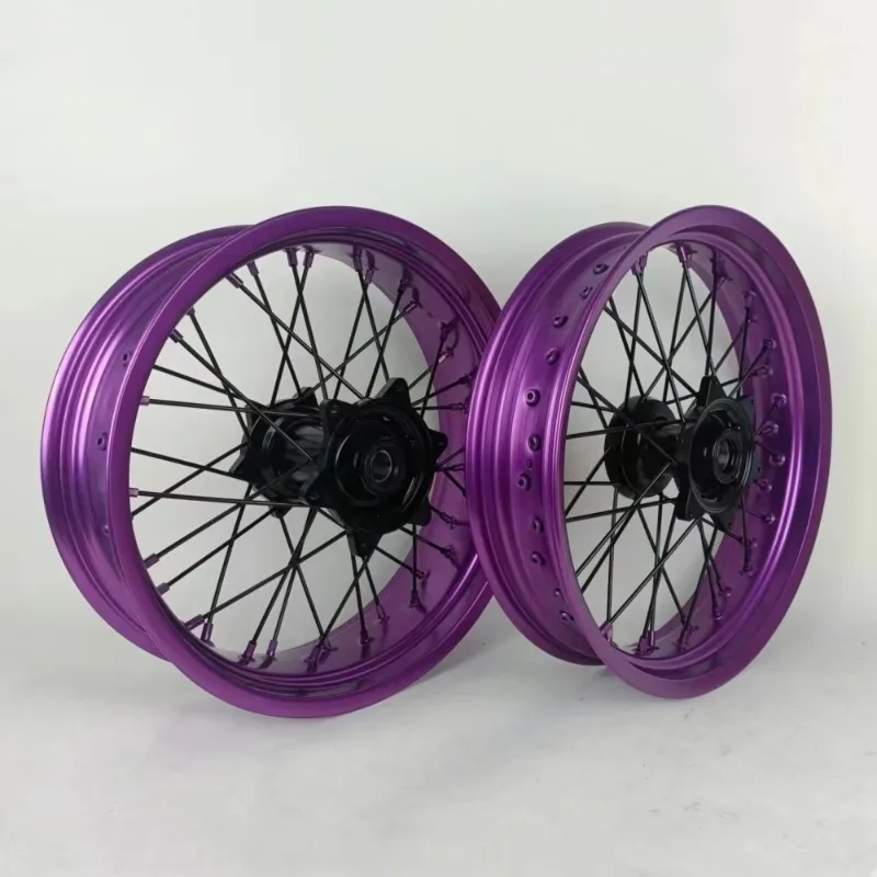 

OEM Custom Color Purple Supermoto Rim Spoke Motorcycle Wheels 17 Inch 3.5 5.0