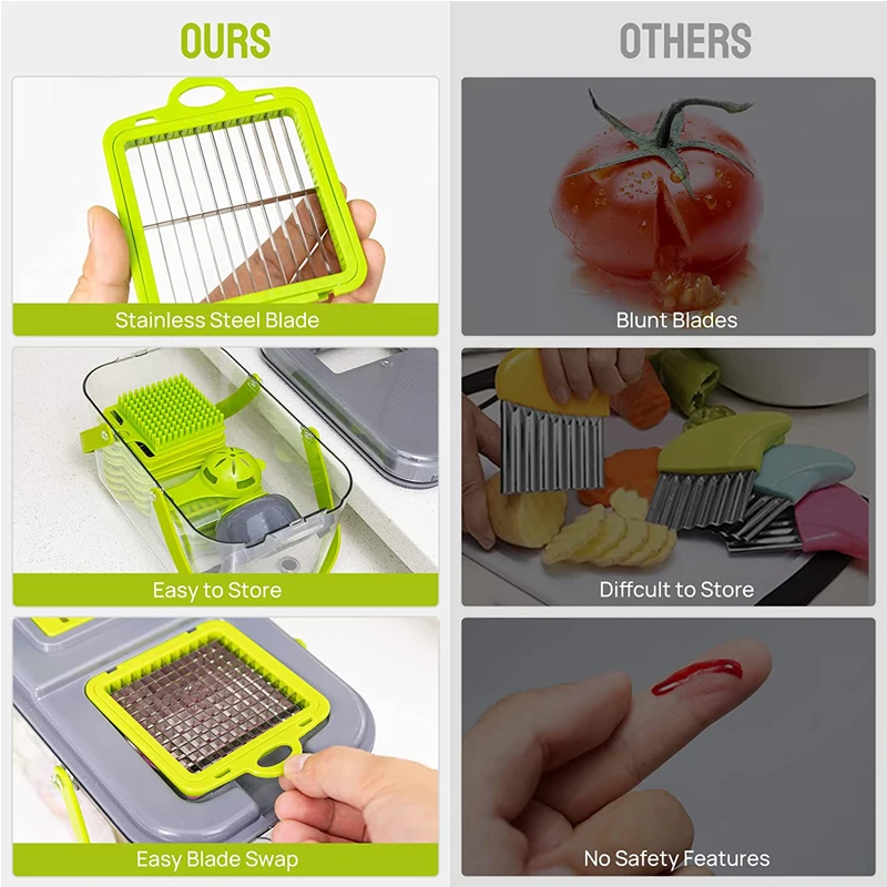 LMETJMA جديد 22 في 1 قطاعة الخضراوات المقامر البصل المروحية مع 13 شفرات وحاوية الخضار مندولين للبطاطس الطماطم KC0458