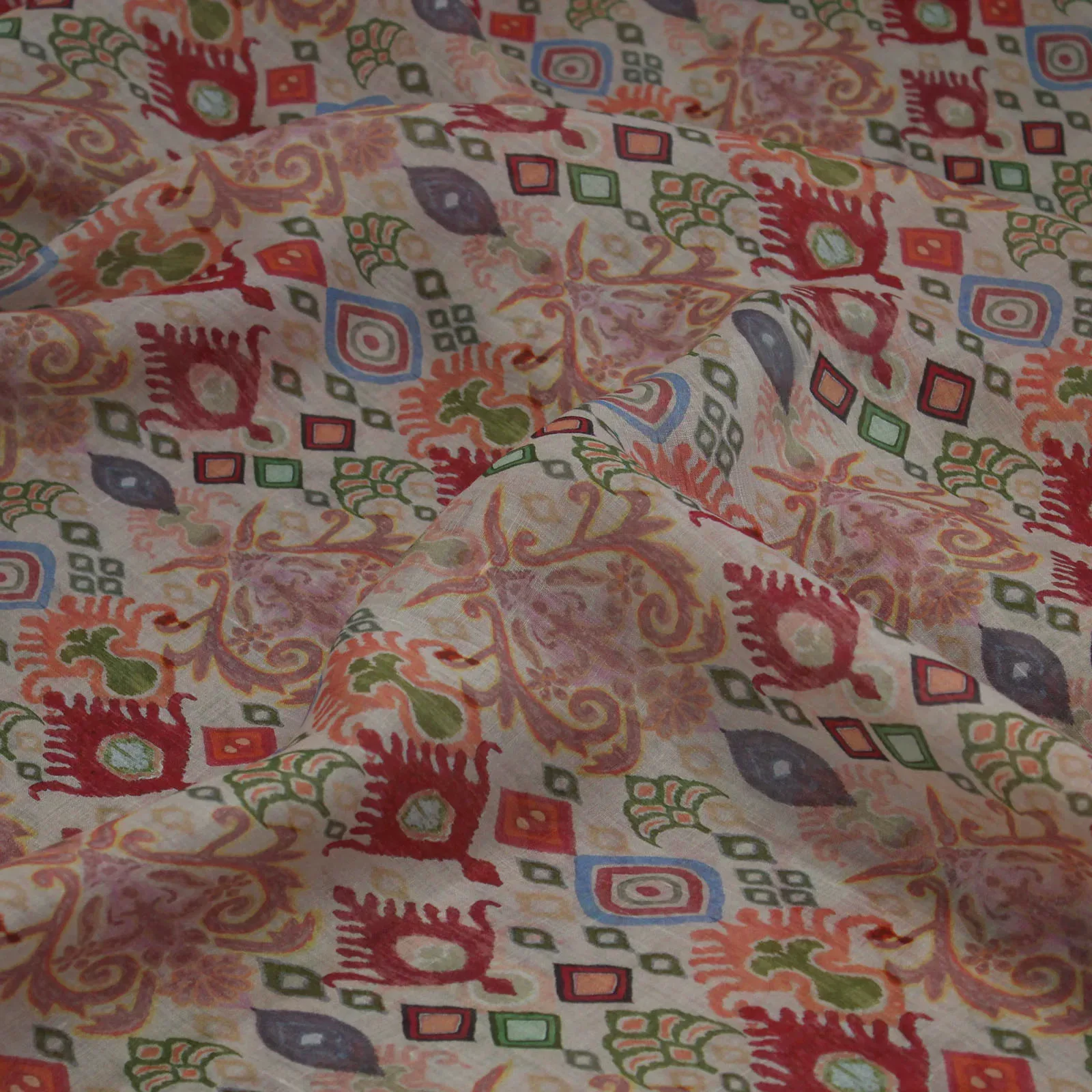 

1yard pure ramie fabrics for clothing Retro geometric flower painting patchwork one-piece dress cheongsam shirt sewing fabric