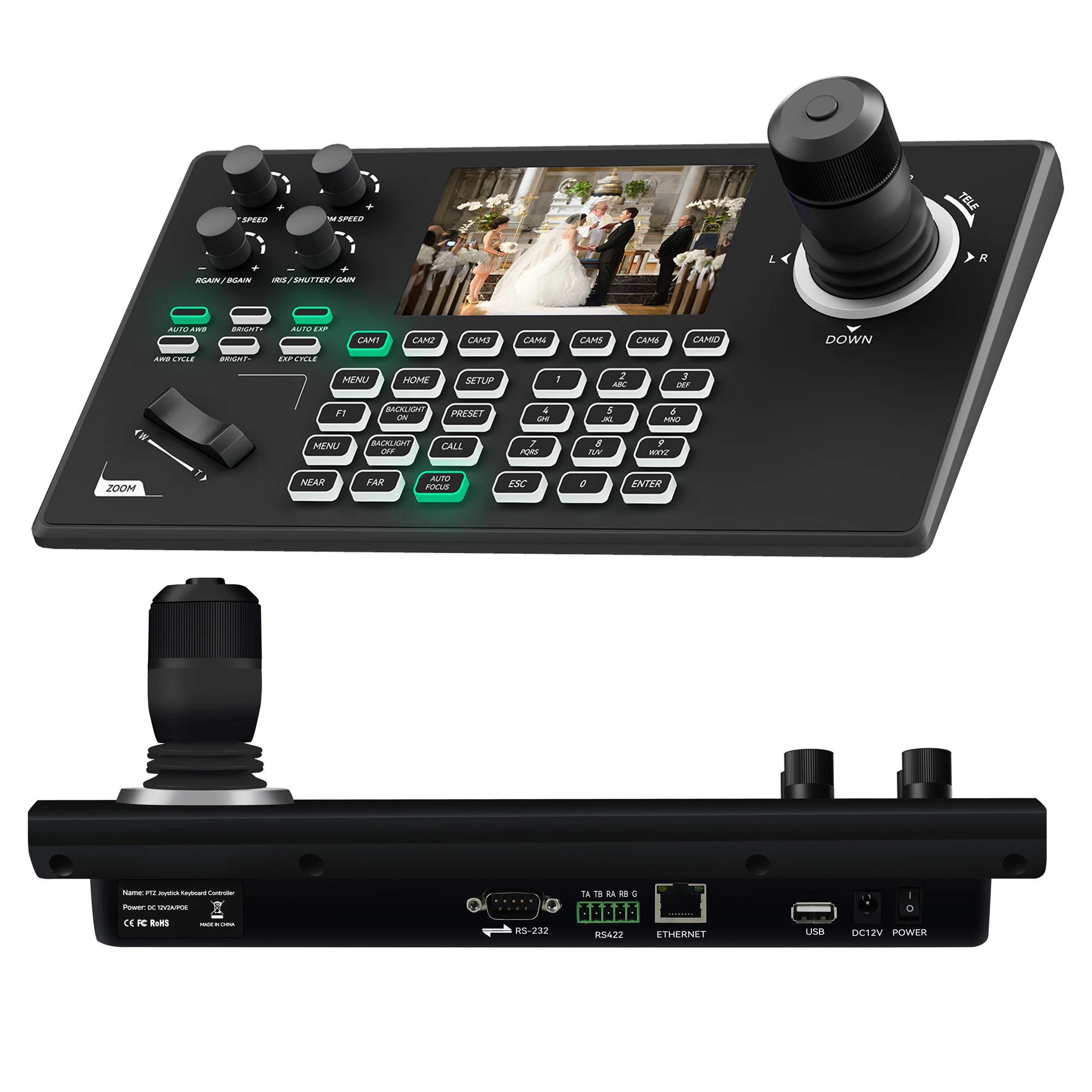 PTZ Camera Joystick Controller IP NDI PTZ Camera Controller Keyboard with 4D Joystick for Worship Church Live Streaming