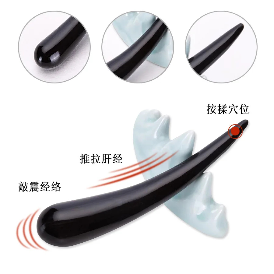 Natural Ox Horn Gua Sha Scraping Board Fish Shape Acupoint Pen Fascia Release Stick Universal Home Beauty Salon Health Care
