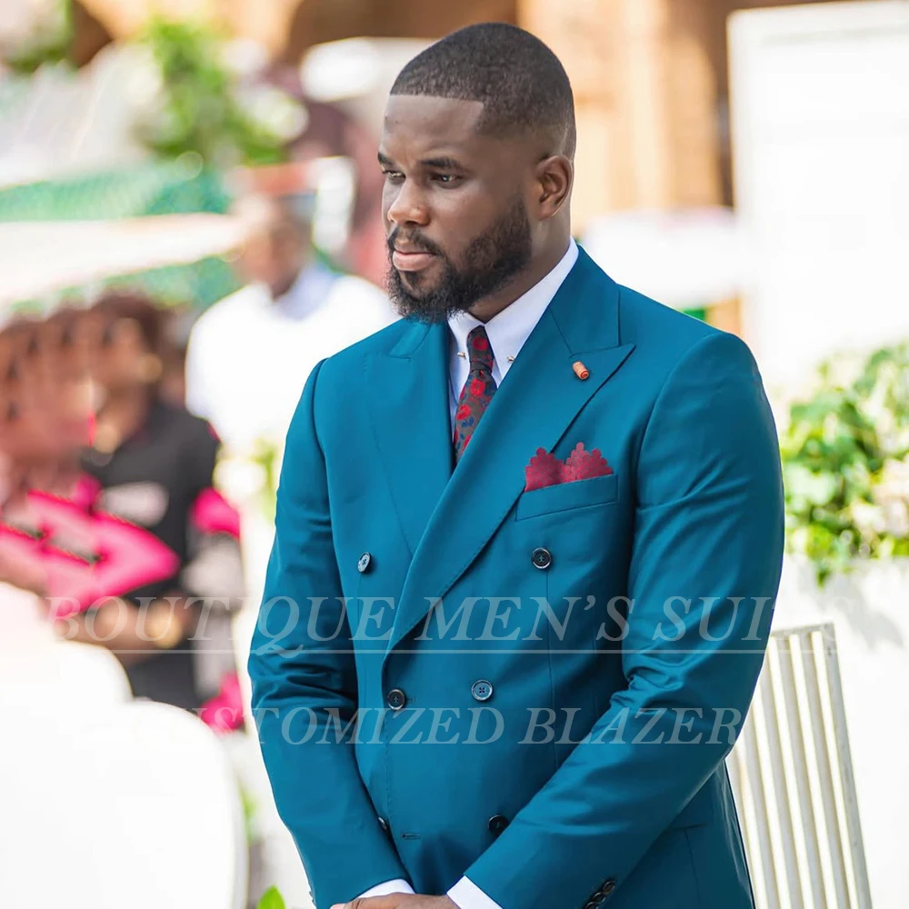 

Luxury Men's Suits 2 Piece Jacket Pants Customzied Solid Color Double Breasted Peak Lapel Skinny Male Clothing Outfits Costume