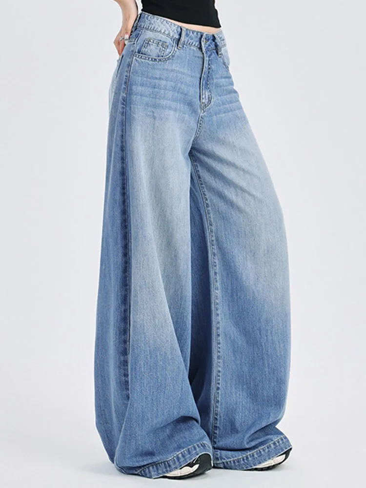 Lente Herfst Baggy Rechte Jeans Koreaanse Mode Hoge Taille Wijde Pijpen Denim Broek Vrouwen Casual Streetwear Gewassen Losse Vaqueros