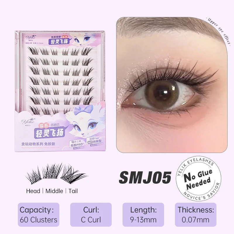 Yelix DIY Clusters Wimpers Lijmvrije Valse Wimpers Natuurlijke Wimper Manga Wimpers Zachte Valse Wimpers Dagelijkse Make-up