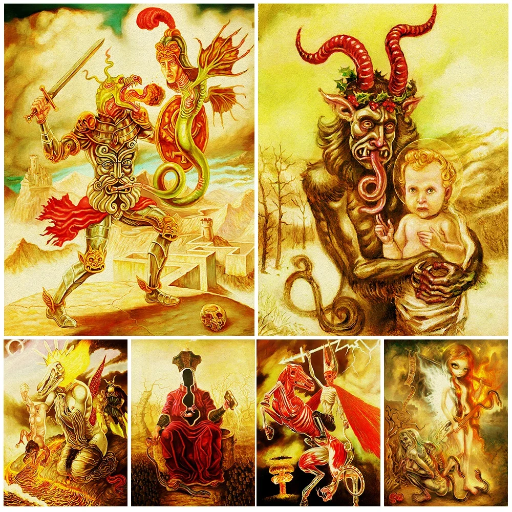 The Devil Satan Agent And Hell Knight Vintage Wall Art Cavnas Painting Death And The Maiden Art Poster Print Home Decor Unframed