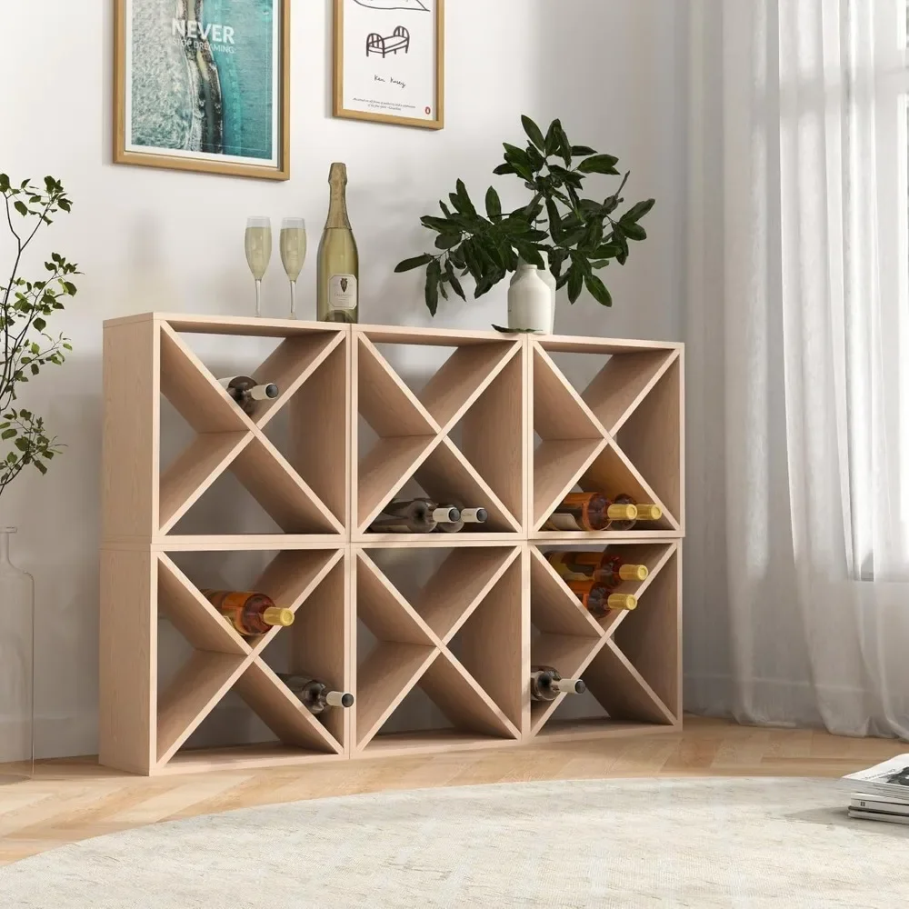 

Wine Racks Cabinet, 6Pcs 24-Bottle Stackable Wine Storage Cube, Wooden Freestanding Wine Rack Organizer for Kitchen Bar