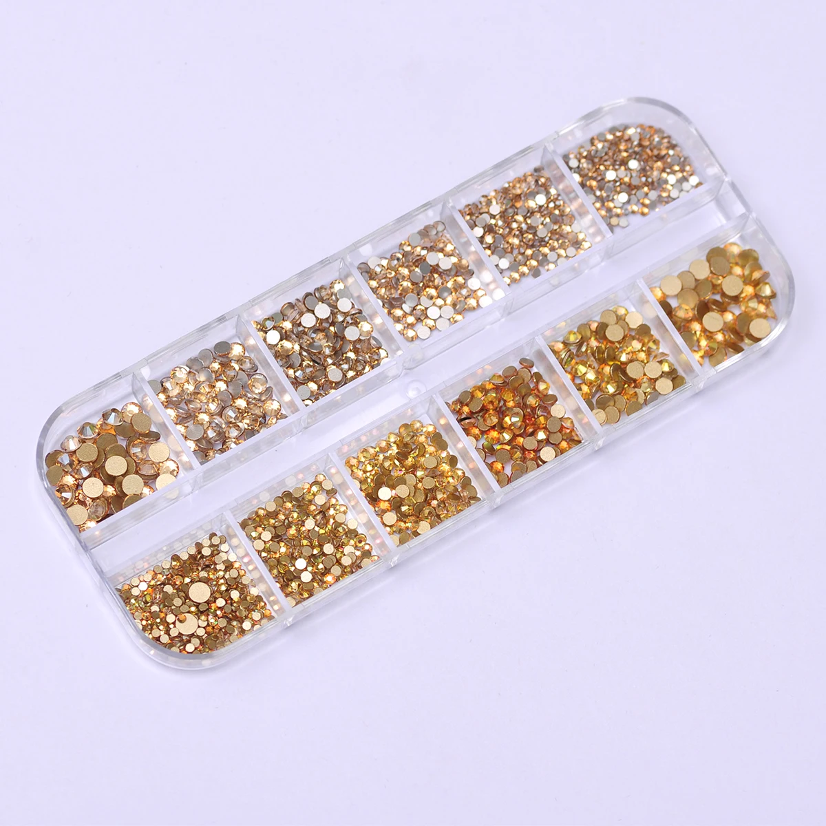 Mixed Sizes Sunshine/Golden Shadow Nail Art Flat Back Crystal Rhinestones 12 Grids/Box Glitter Nail Art Luxurious Decorations