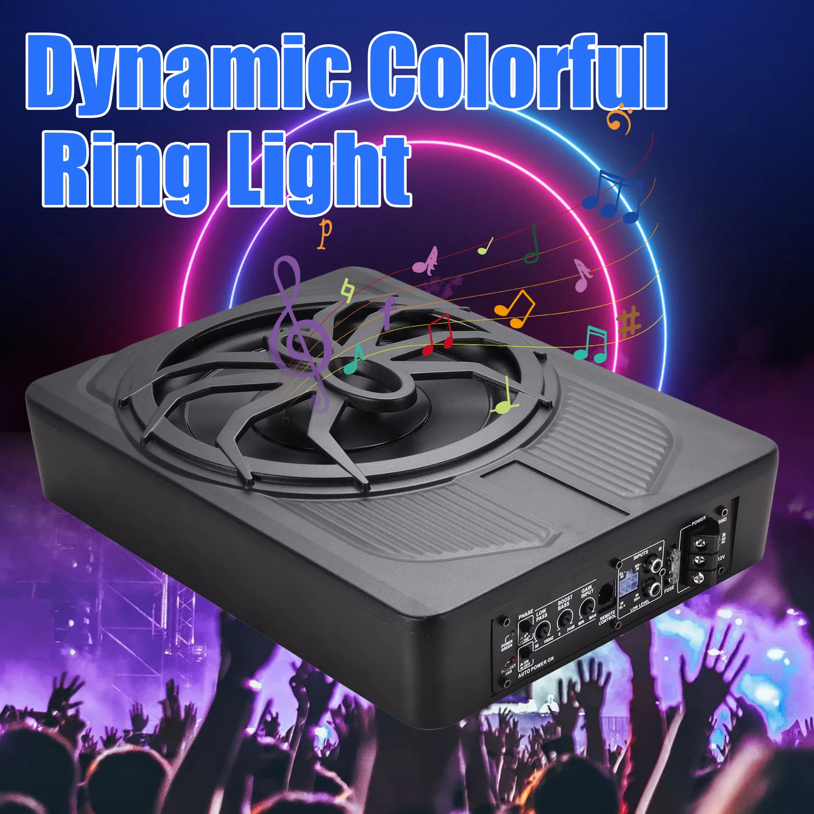 مضخم صوت للسيارة مقاس 10 بوصات مزود بإضاءة محيطة زرقاء - مضخم صوت نشط مدمج للشاحنات/المركبات المحدبة بالسيدين