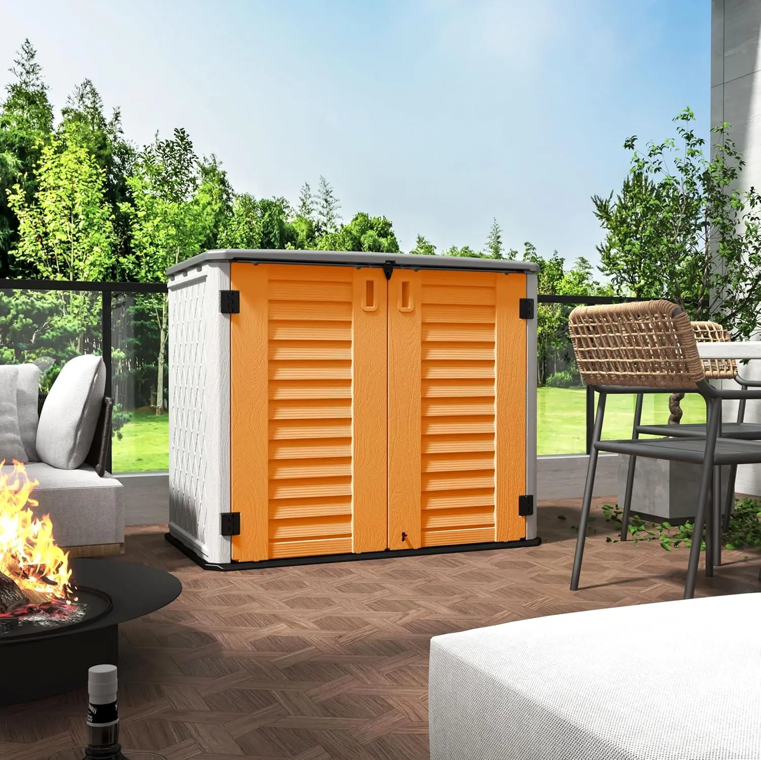 

Storage Shed Weather Resistance, Multi-Purpose Outdoor Storage Cabinet for Backyards and Patios, Horizontal Storage