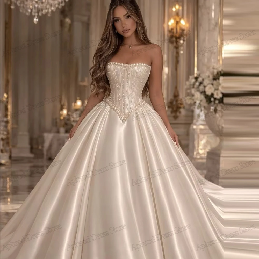 Modern Charming Wedding Dresses Satin Bridal Gowns A Line Floor Length Robes Strapless Pretty Vestidos De Novia Customized 2026