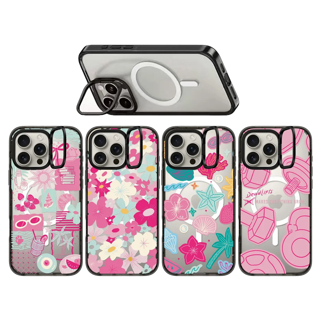 

Colorful Flowers Lens Stand Magnetic Phone Case Cover for IPhone 12 13 14 15 16 17 Pro Max Case for IPhone 17 Air