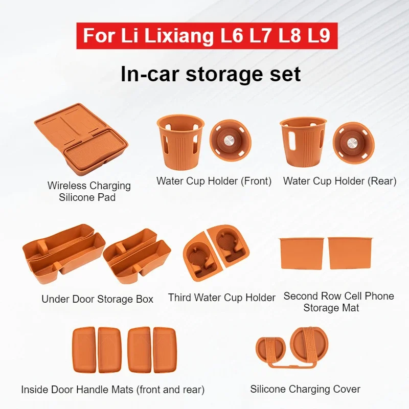 For Li LiXiang L6 L7 L8 L9 Car Wireless Charging Silicone Coaster Center Control Storage Box Door Storage Box in-car Storage Set