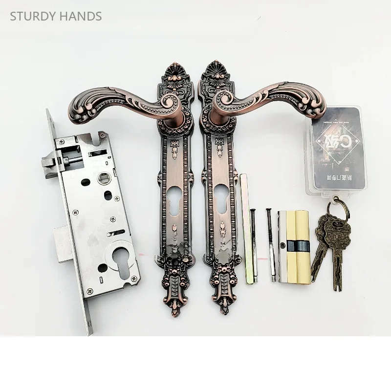 

1 set of 45x75 aluminum alloy panel zinc alloy handle courtyard door entrance door lock iron art door handle lock