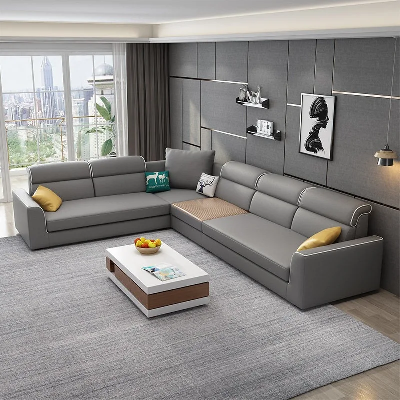 Large apartment fabric sofa modern simple three-person U-shaped winter and summer dual-purpose technology cloth sofa