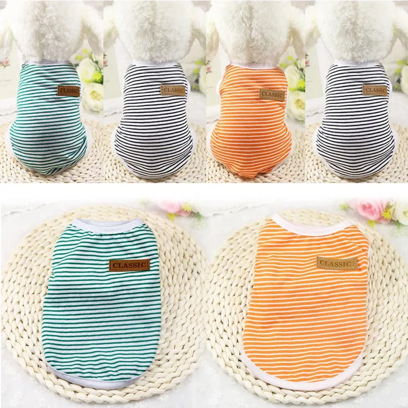 Summer Pet Dog Clothes Cotton Striped Vest t shirt Dog Clothing for Dogs Puppy Outfit shirt Small Pet chihuahua Clothes 25S2