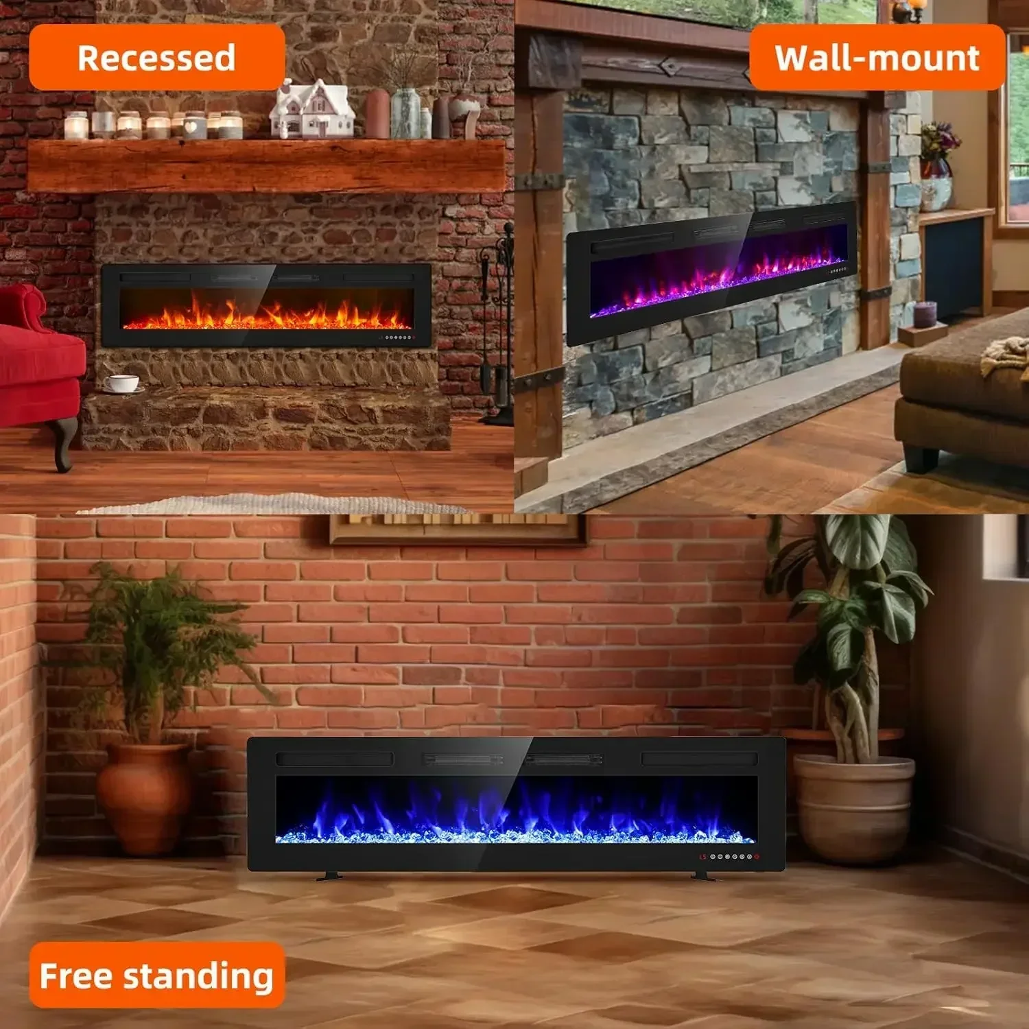 72 inches Electric Fireplace-Wall Fireplace for Living Room-Fireplace Freestanding/Inserts/Wall Mounted with Remote Control,