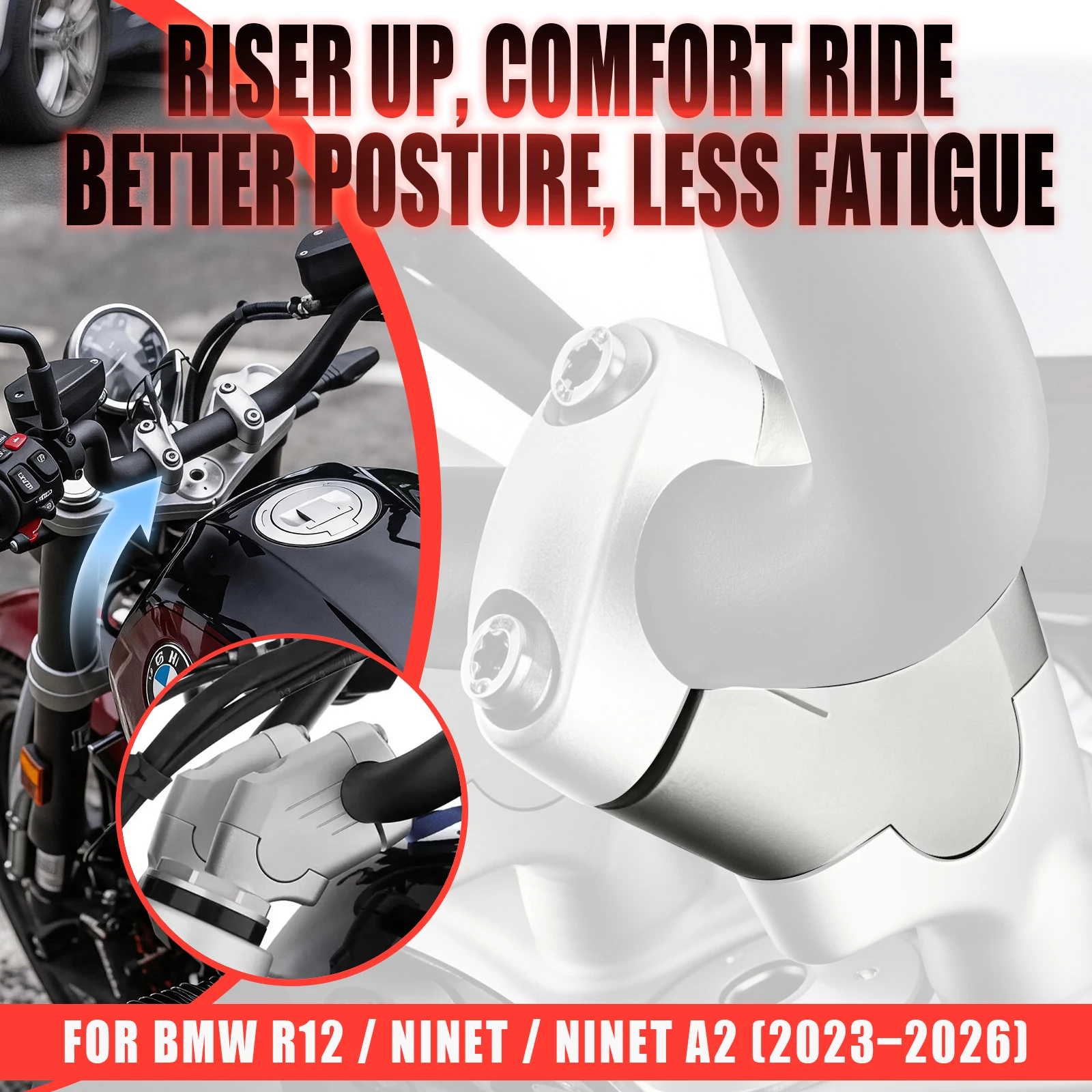 Motorcycle Handlebar Risers Up 40mm Move Back 27mm Adjustable Clamp Adapter Handlebar Mount Riser For R12 NineT A2 2023-2026