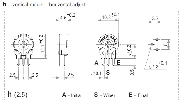 3PCS/lot Spanish PIHER fine-tuning adjustable potentiometer PT10-2K