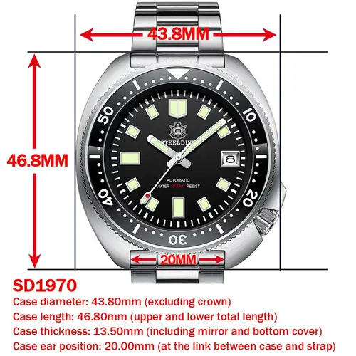 Imagen 2 del producto Steeldive SD1970 Fondo de fecha blanca 200M Resistente al agua NH35 6105 Reloj de buceo automático Turtle