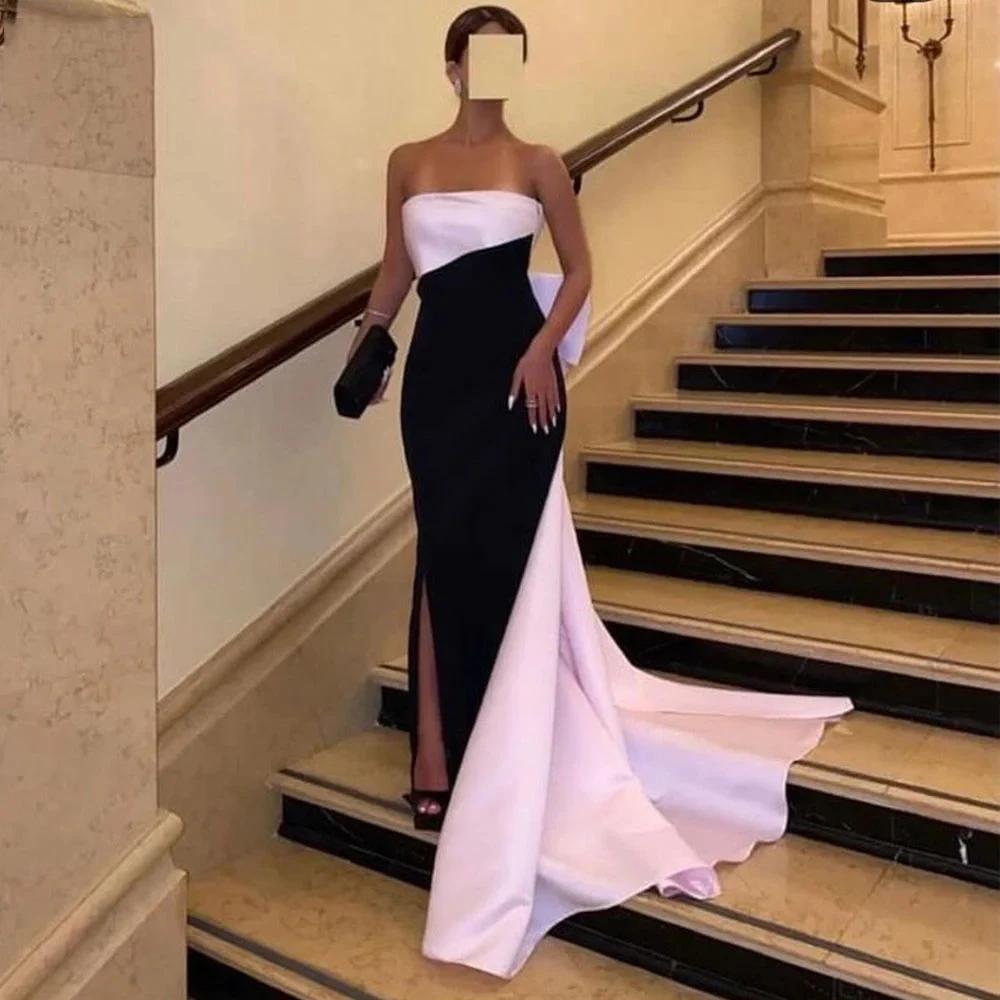 

Yipeisha Elegant Pink and Black Mermaid Strapless Evening Dresses with Bow Formal Party Prom Gown Women 2024 New Banquet Dress