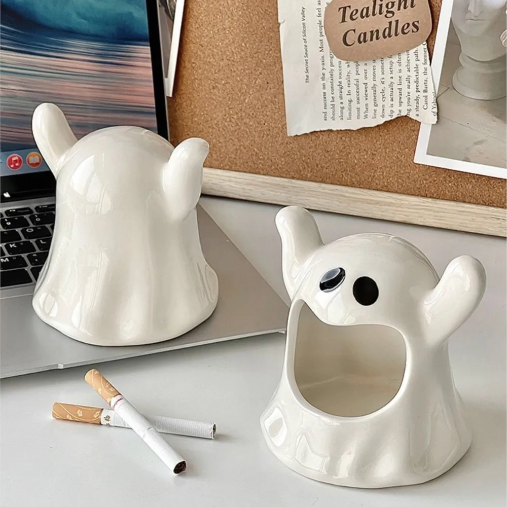 Creative Cute Ceramic Flower Pot Vase Halloween Amusing Ghost Ashtray Handicraft Ornaments Home Decoration Accessories