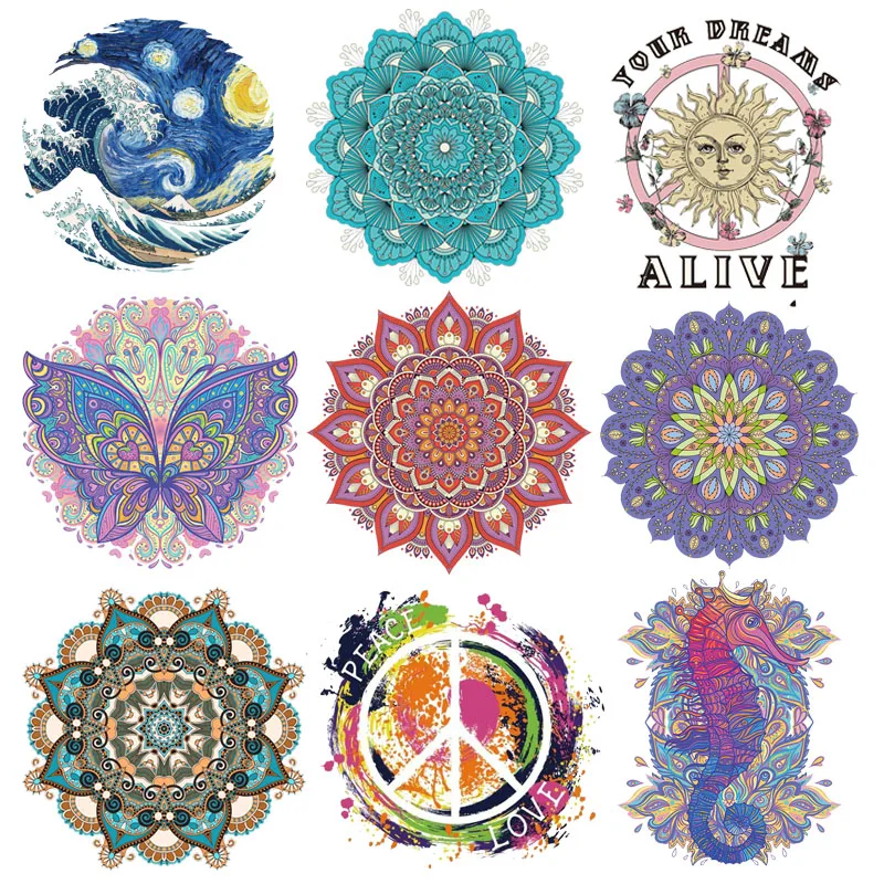 Mandala Iron On Heat Transfers Hot Vinyl Thermal Stickers Iron On Heat Transfers A Level Washable Iron On Patches