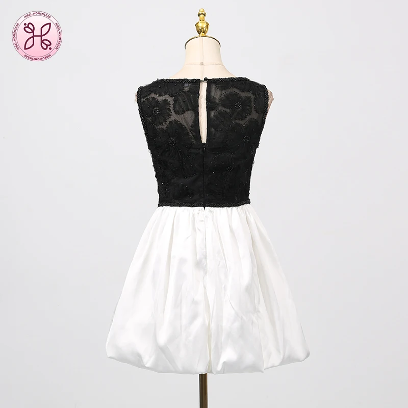 فساتين أنيقة من الدانتيل للنساء برقبة دائرية بدون أكمام وخصر عالٍ مرقعة فستان حفلات شفاف جديد للسيدات #4