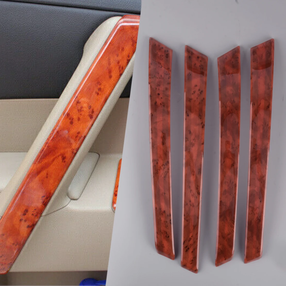 

1 Set Car Inner Door Panel Strip Trim Cover Peach Wood Grain Plastic Fit for Toyota Highlander 2008 2009 2010 2011 2012 2013