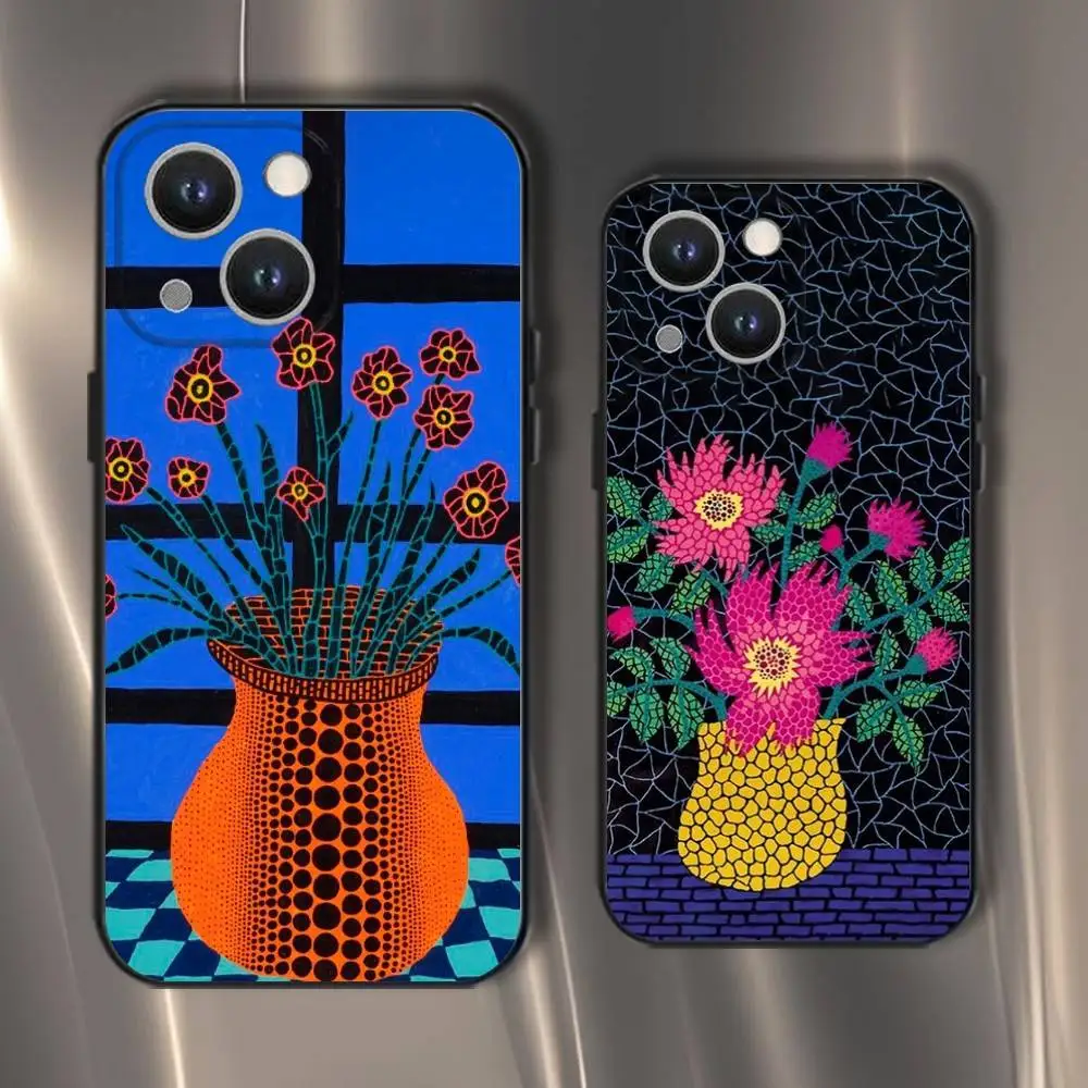 

Kusama Yayoi Art Phone Case For iPhone 16,15,14,13,12,11,Pro,XS,Max,XR,Plus,E,SE4,Mini Black Soft Cover