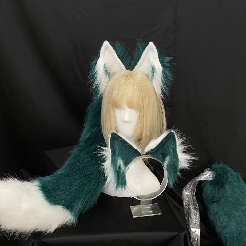 X6HE Anime Cosplay Props Wolf Hair Hoop Furry Tail Hair Styling for Halloween Headband Furry Kitten Animal Carnivals