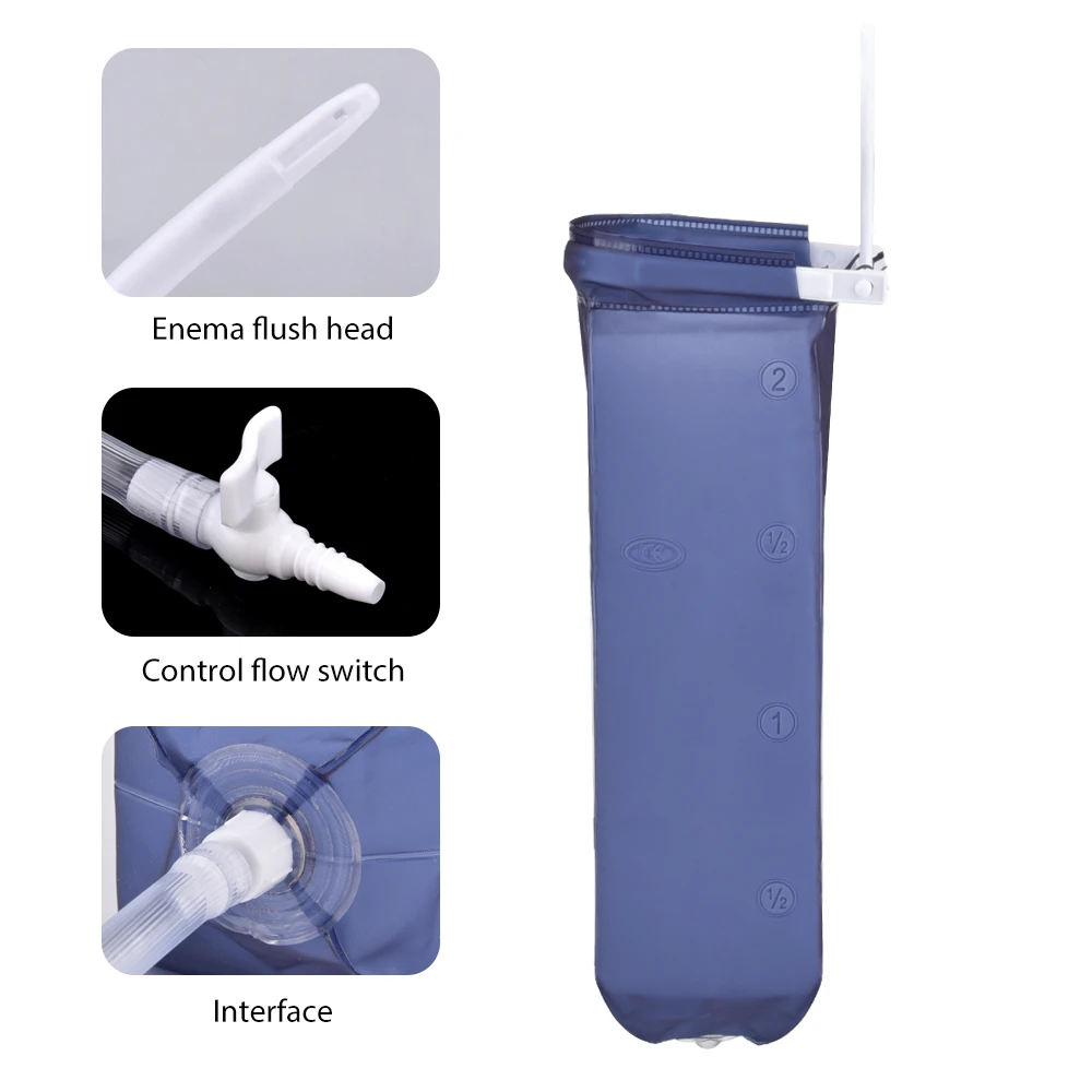 2L Reusable Foldable Anal Douche Enema Bag Kit Vaginal Colon Irrigation Cleaning Flusher Constipation for Men Women Hygiene