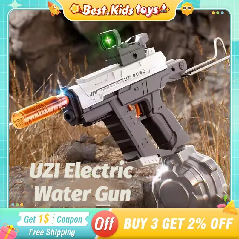 New Electric Space Water Gun UZI Hand Integrated Three Function Scorpion Light Kids Toys Boys Water Play Splashing Outdoor Gift