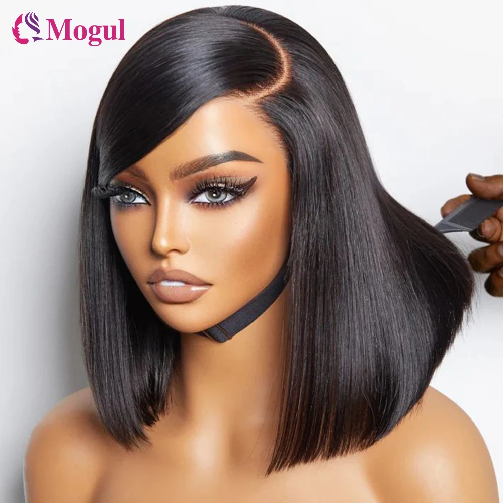 

Wear And Go Glueless Black Bob Wigs Human Hair Smooth Straight Human Hair Wig Pre-Cut Transparent Lace Front Glueless Lace Wigs