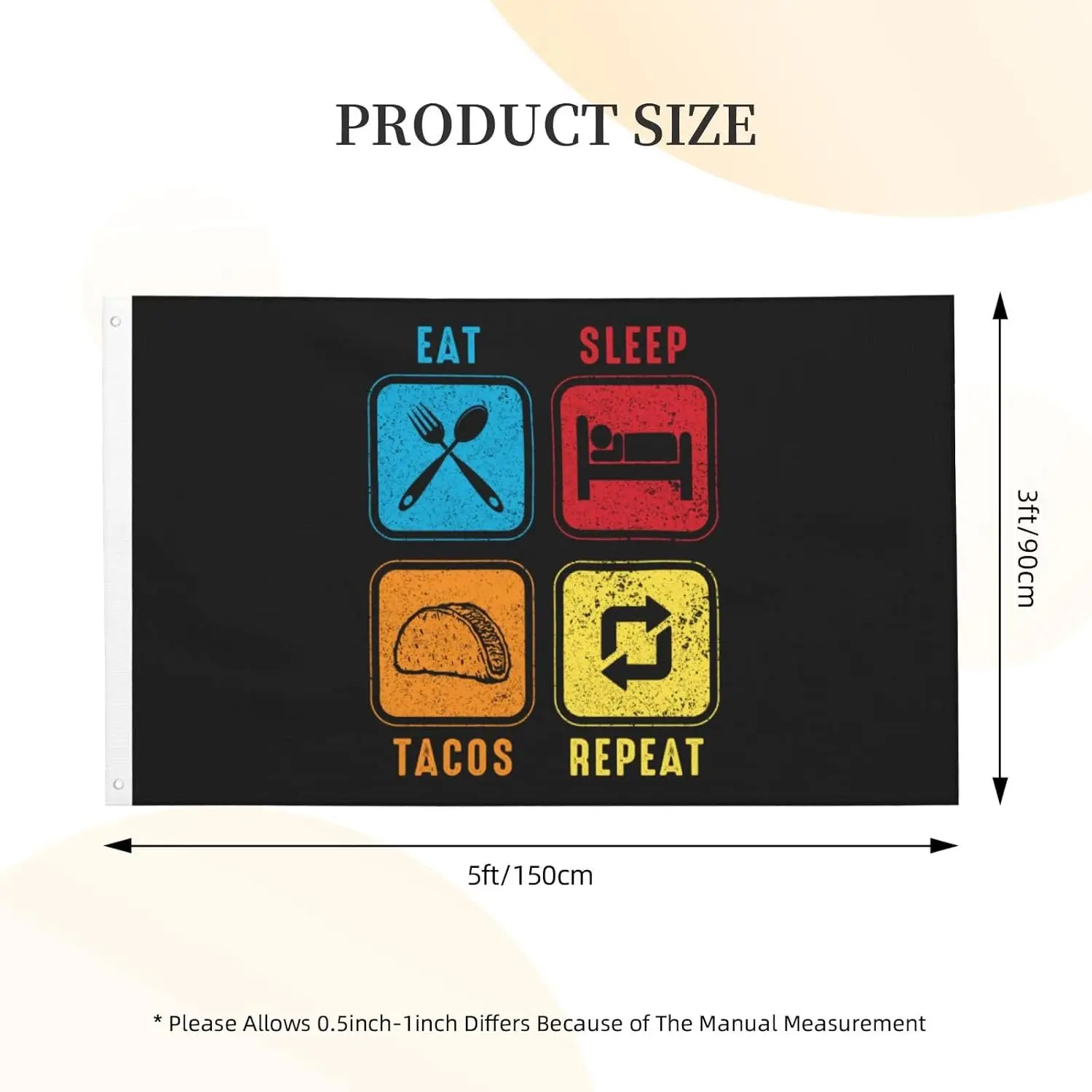 Flagicts 100% Polyester Eat, Sleep, Tacos, Repeat Flags