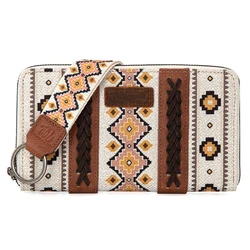 Fashion Bohemian Cowgirl Wallet Purse for Women Western Aztec Ethnic Clutch Wristlet Wallet with Credit Card Holder Shoulder Bag