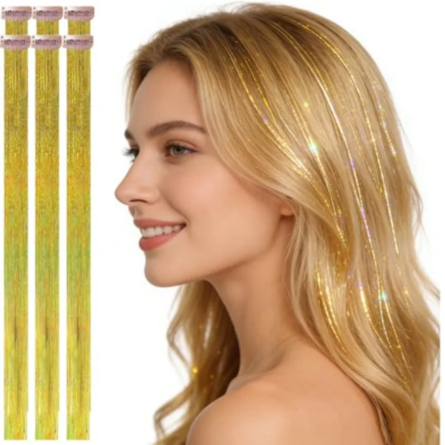 

Daily wear heat-resistant gold clip-in hair extensions for women and teens, ideal for weddings and proms, featuring shiny golde