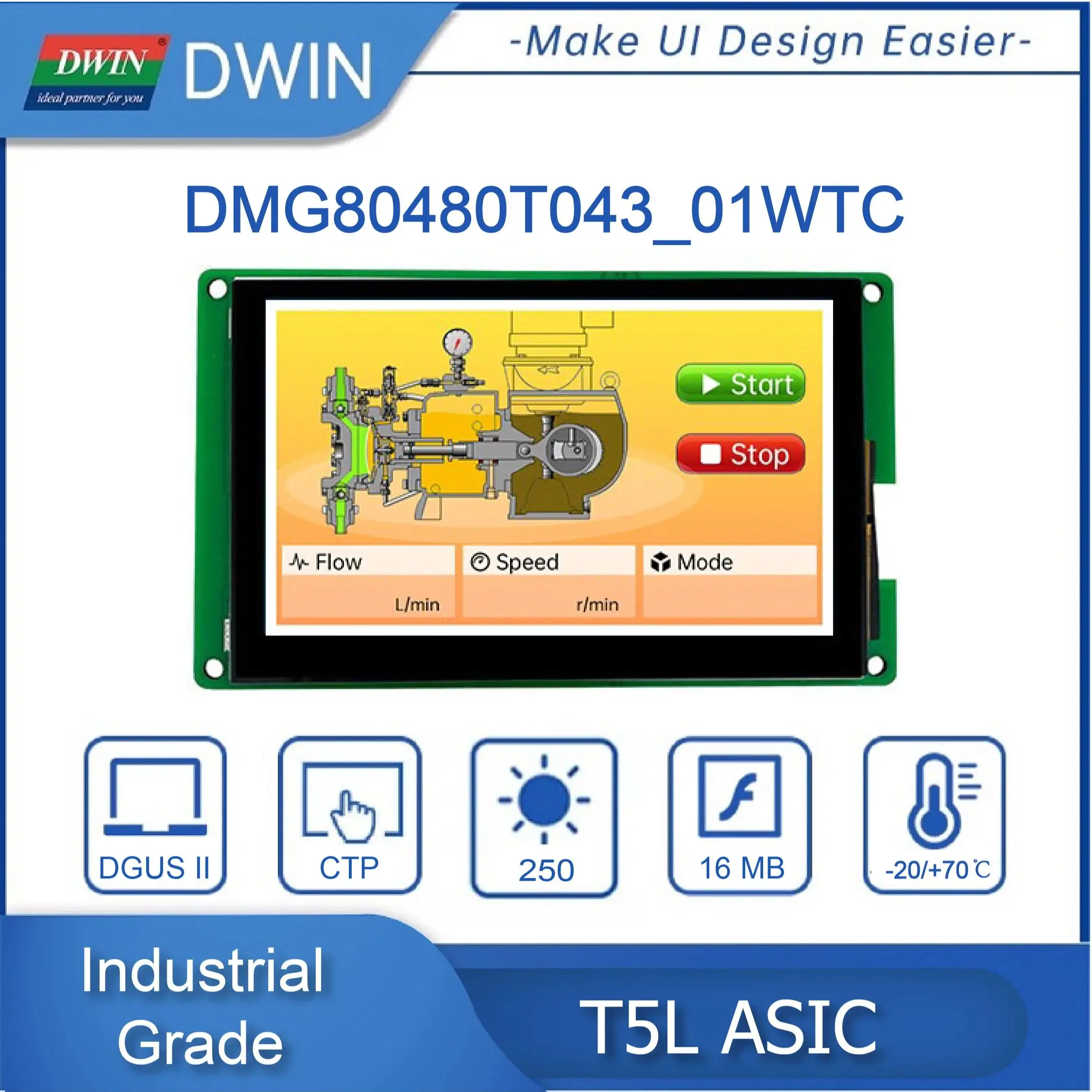 DWIN 4.3 Inch Arduino Module 480*800 TFT LCD HMI Display RS232 Intelligent LCM DMG80480T043_01W