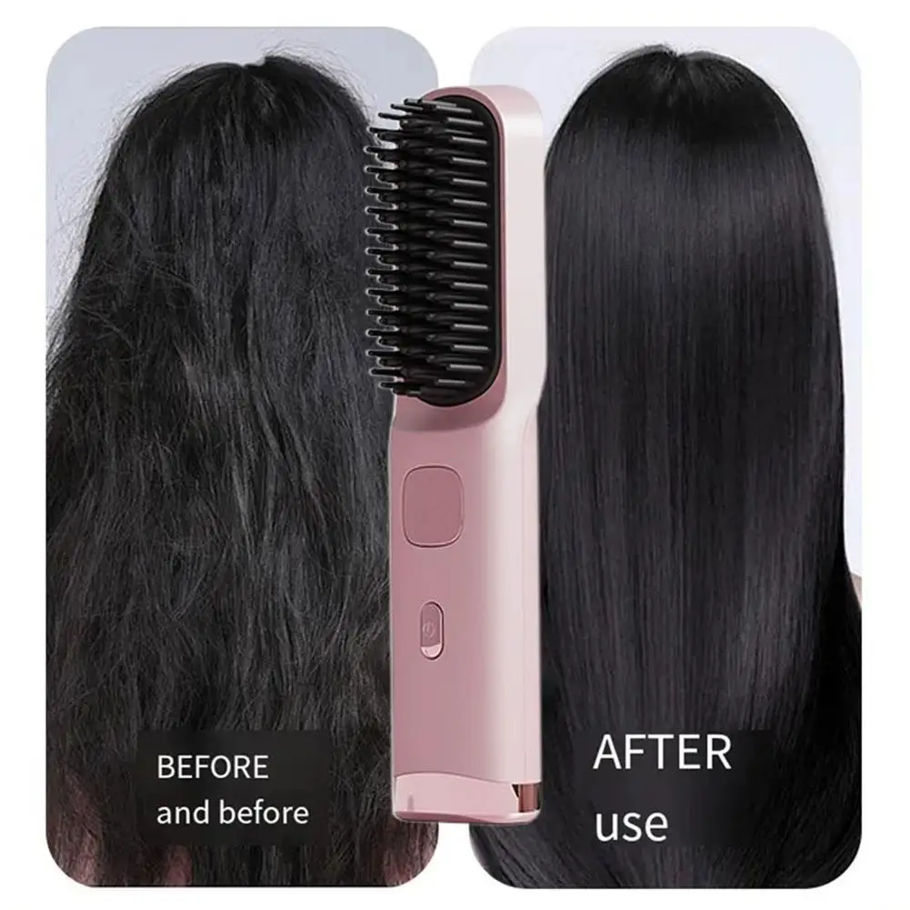 فرشاة فرد الشعر اللاسلكية - مشط تمليس محمول، 4 إعدادات لدرجة الحرارة، قابل لإعادة الشحن عبر USB، طلاء سيراميك للسفر والمنزل #5