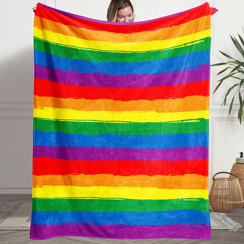 1pc Cozy Flannel Blanket with Vibrant Rainbow Sun Print - Soft & Warm All-Season Throw for Sofa, Bedroom, Camping - Machine Wash