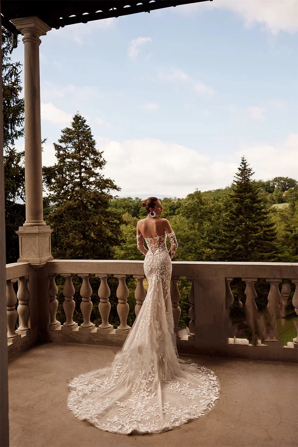 Eleganckie, urocze suknie ślubne w stylu trąbki i syreny dla kobiet, z iluzorycznymi aplikacjami z koronki i tiulu, Vestido De Novia.