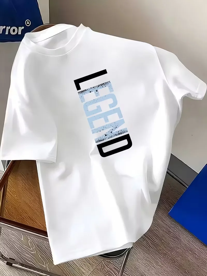 2026 Summer New Men's T-shirt LEGEND Letter Print Casual Short Sleeve Tee Oversized Streetwear Tops Trendy Streetwear